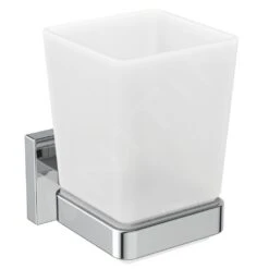 Ideal Standard IOM Square - Vaso Para Cepillos De Dientes Con Soporte, Cristal Opaco/cromo E2204AA