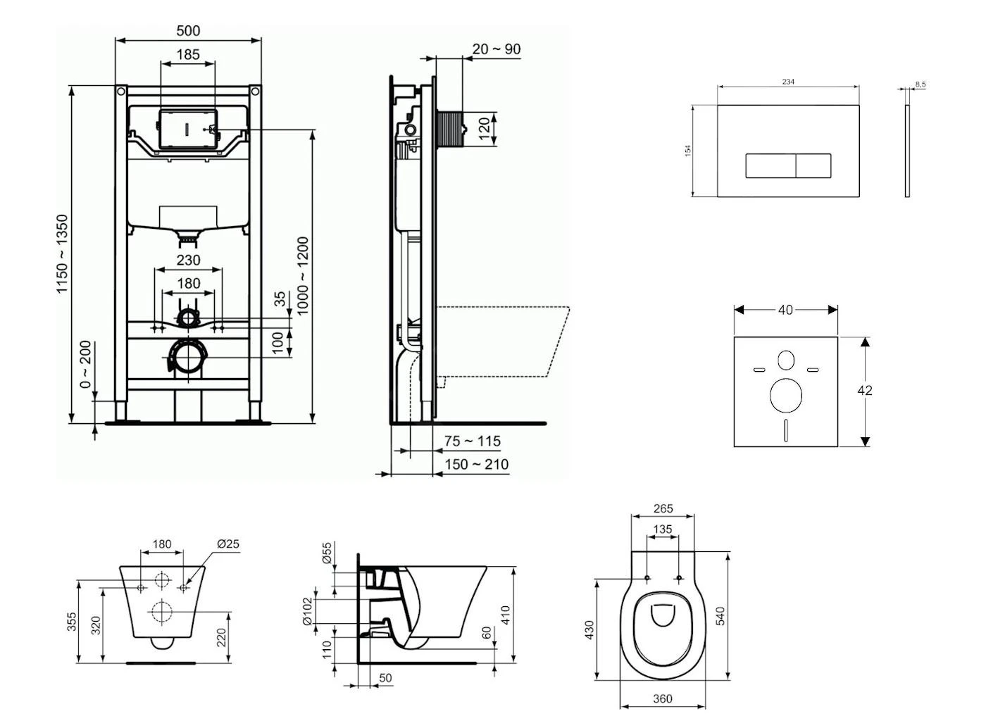 Ideal Standard ProSys - Conjunto De Módulo De Instalación Empotrado, Inodoro Y Asiento Connect Air, Pulsador Oleas M2, Aquablade, SoftClose, Blanco ProSys120M SP19 4 Ideal Standard ProSys - Conjunto De Módulo De Instalación Empotrado, Inodoro Y Asiento Connect Air, Pulsador Oleas M2, Aquablade, SoftClose, Blanco ProSys120M SP19 - Imagen 2