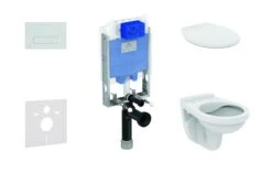 Ideal Standard ProSys - Conjunto De Módulo De Instalación, Inodoro Alpha Con Asiento, Pulsador De Descarga Oleas M2, Cromo ProSys80M SP105