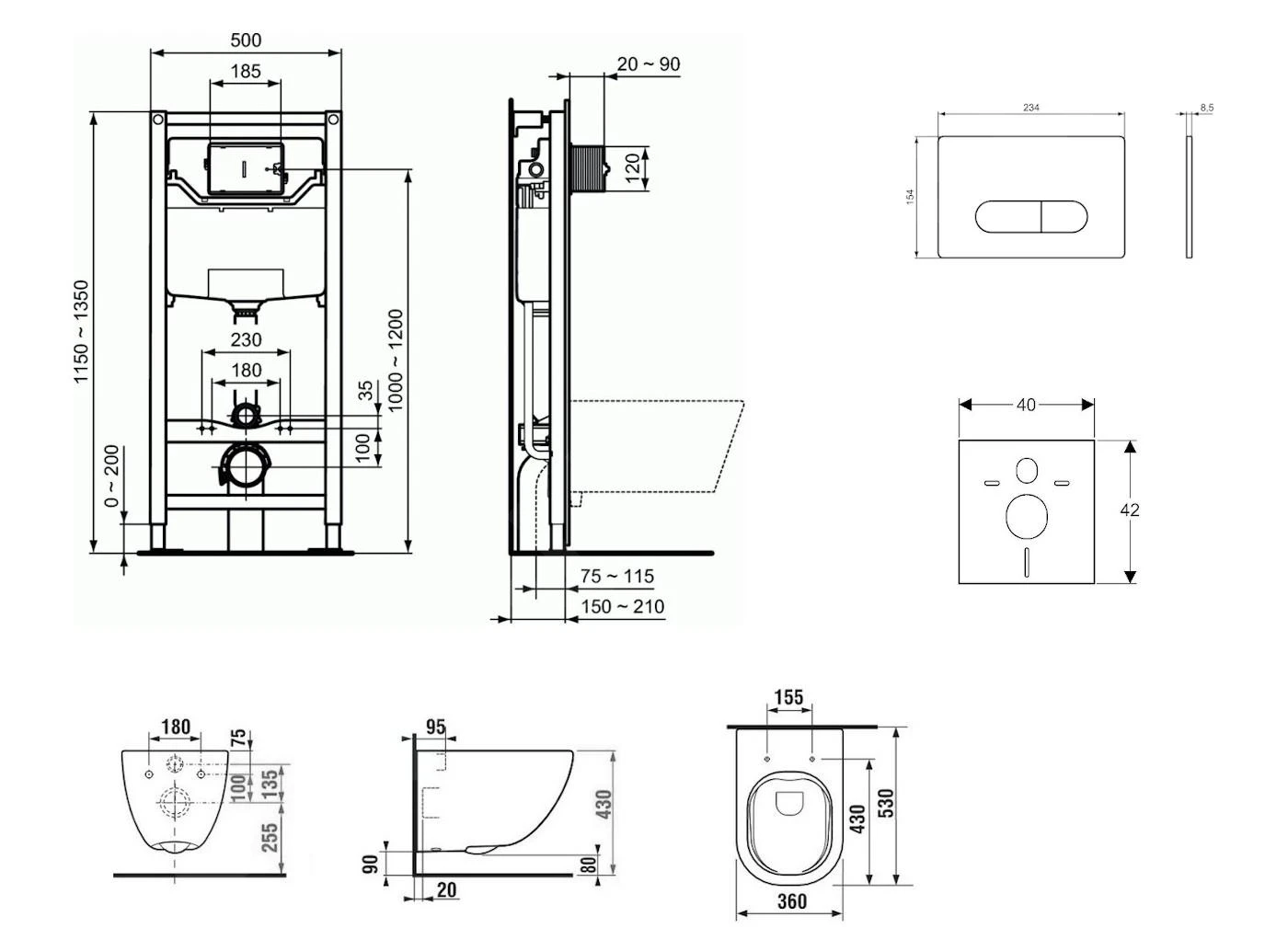 Ideal Standard ProSys - Conjunto De Módulo De Instalación Empotrado, Inodoro Y Asiento Mio, Pulsador Oleas M1, Rimless, SlowClose, Antibak, Cromo ProSys120M SP72 4 Ideal Standard ProSys - Conjunto De Módulo De Instalación Empotrado, Inodoro Y Asiento Mio, Pulsador Oleas M1, Rimless, SlowClose, Antibak, Cromo ProSys120M SP72 - Imagen 2