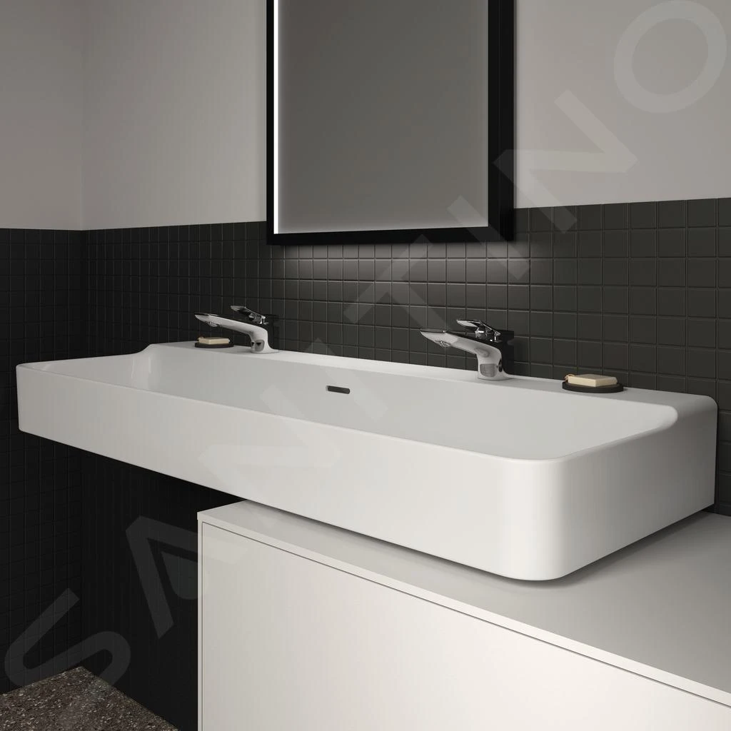 Ideal Standard Conca Ceram - Lavabo Doble Sobre Encimera 1200x450 Mm, Con Rebosadero, Orificios Para Grifo, Blanco T383901 6 Ideal Standard Conca Ceram - Lavabo Doble Sobre Encimera 1200x450 Mm, Con Rebosadero, Orificios Para Grifo, Blanco T383901 - Imagen 4