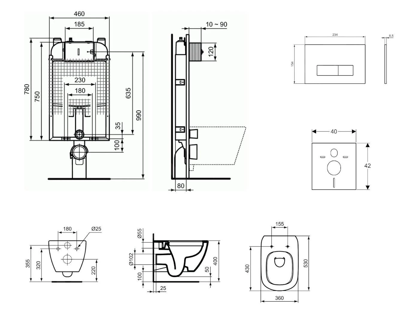 Ideal Standard ProSys - Conjunto De Módulo De Instalación Empotrado, Inodoro Y Asiento Tesi, Pulsador Oleas M2, Rimless, SoftClose, Cromo Mate ProSys80M SP80 4 Ideal Standard ProSys - Conjunto De Módulo De Instalación Empotrado, Inodoro Y Asiento Tesi, Pulsador Oleas M2, Rimless, SoftClose, Cromo Mate ProSys80M SP80 - Imagen 2