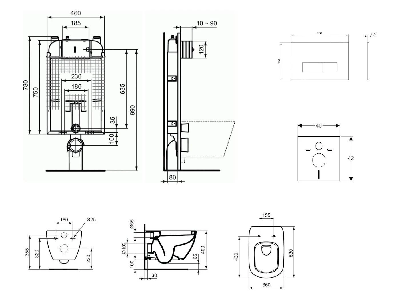 Ideal Standard ProSys - Conjunto De Módulo De Instalación Empotrado, Inodoro Y Asiento Tesi, Pulsador Oleas M2, Cromo ProSys80M SP87 4 Ideal Standard ProSys - Conjunto De Módulo De Instalación Empotrado, Inodoro Y Asiento Tesi, Pulsador Oleas M2, Cromo ProSys80M SP87 - Imagen 2