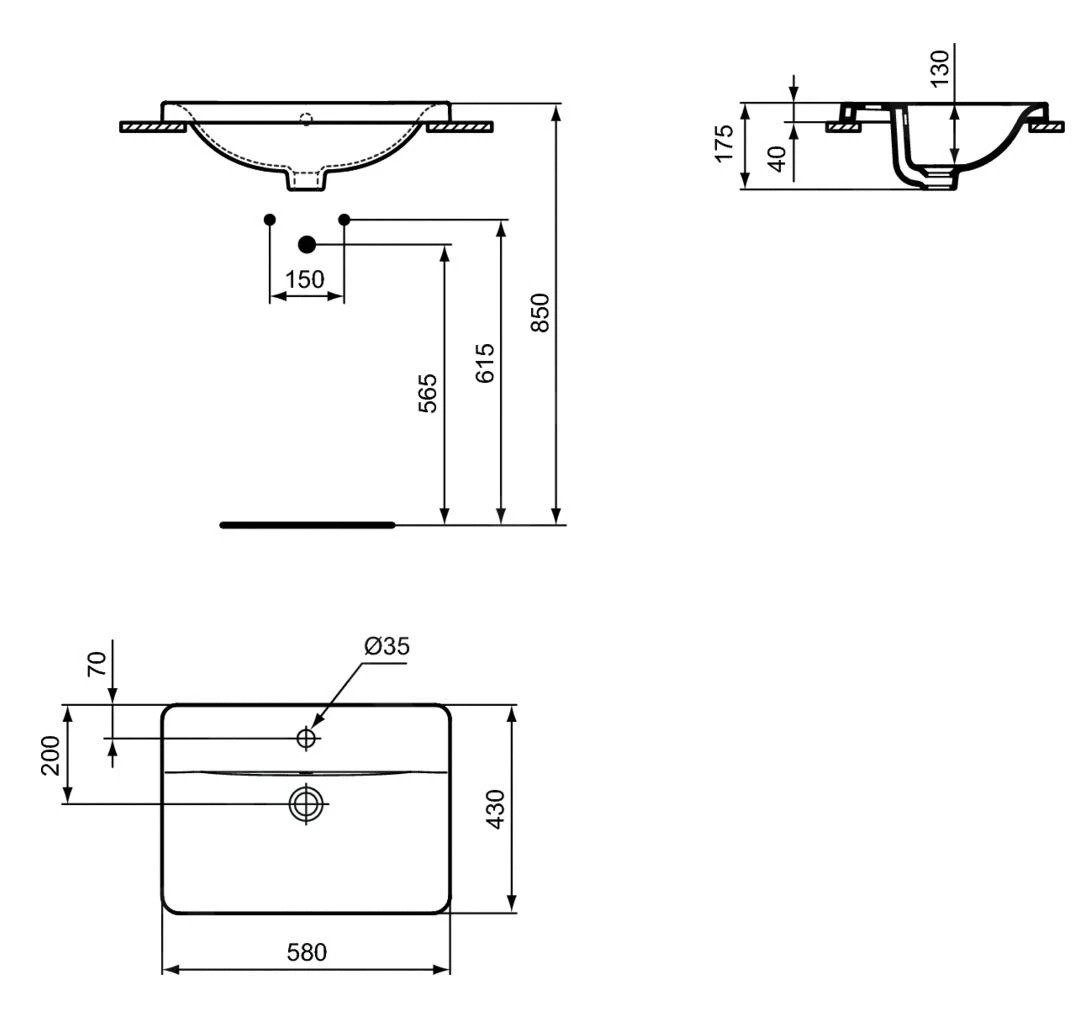 Ideal Standard Connect - Lavabo Encastrado, 580x430 Mm, Con Rebosadero, 1 Orificio Para Grifería, Ideal Plus, Blanco E5044MA 4 Ideal Standard Connect - Lavabo Encastrado, 580x430 Mm, Con Rebosadero, 1 Orificio Para Grifería, Ideal Plus, Blanco E5044MA - Imagen 2