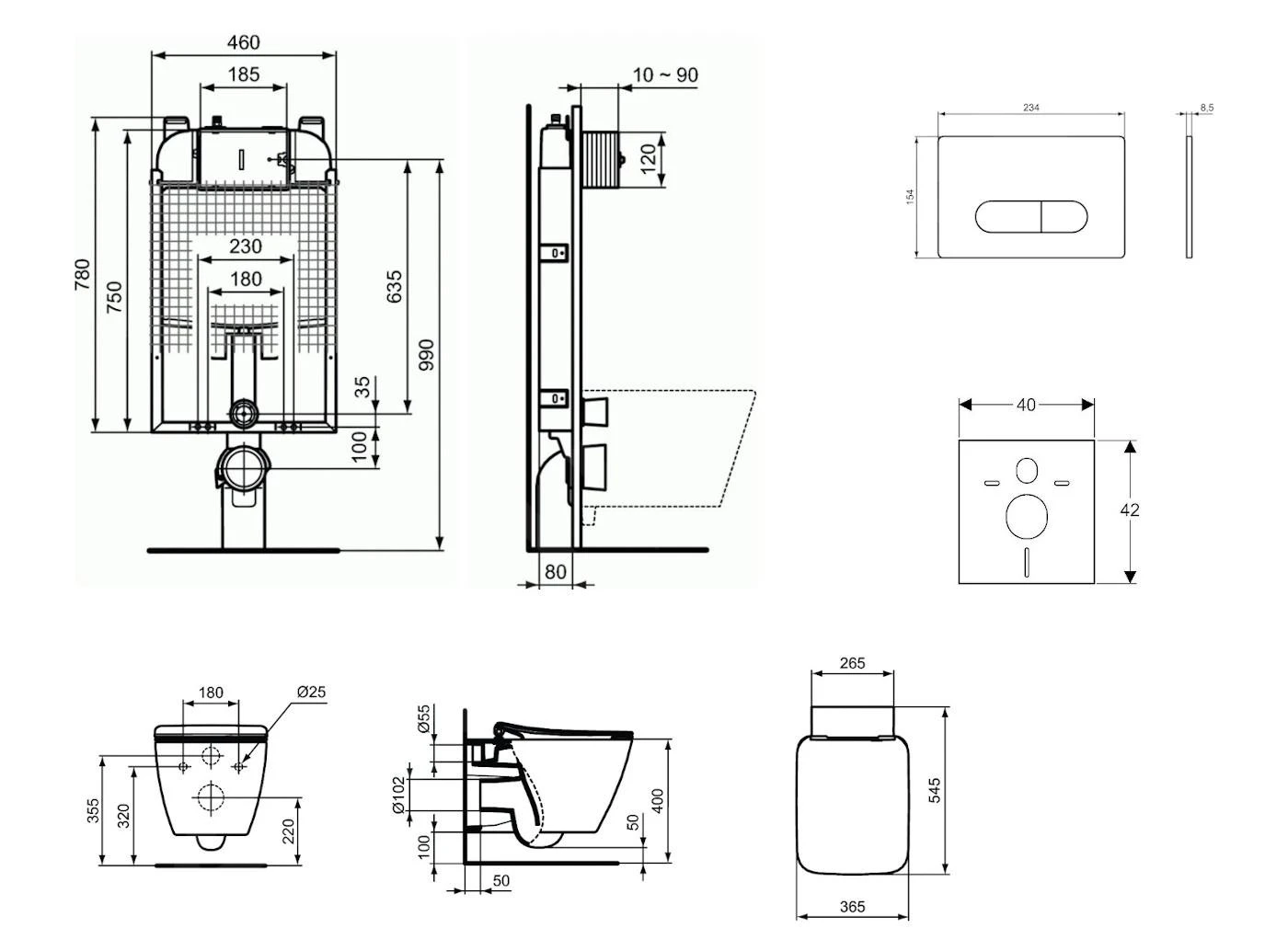 Ideal Standard ProSys - Conjunto De Módulo De Instalación Empotrado, Inodoro Y Asiento Strada II, Pulsador Oleas M1, Aquablade, SoftClose, Blanco ProSys80M SP100 4 Ideal Standard ProSys - Conjunto De Módulo De Instalación Empotrado, Inodoro Y Asiento Strada II, Pulsador Oleas M1, Aquablade, SoftClose, Blanco ProSys80M SP100 - Imagen 2