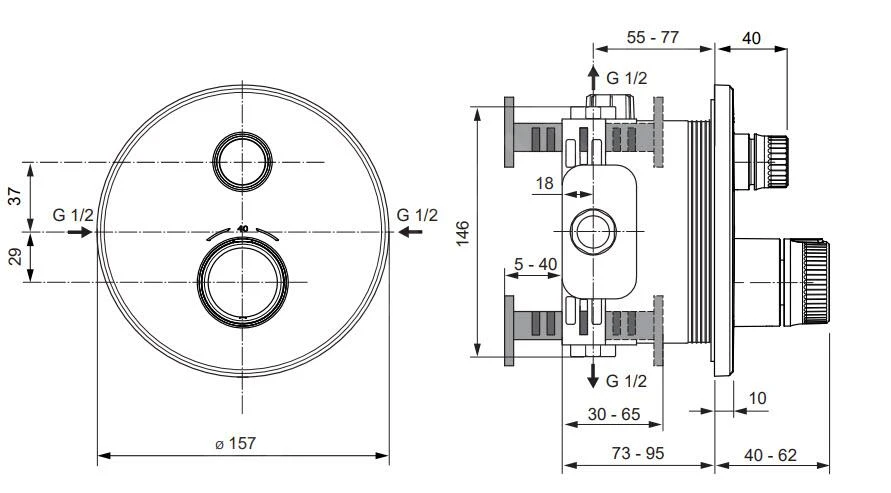 Ideal Standard CeraTherm Navigo - Grifo Termostático Empotrado Para Ducha, Cromo A7295AA 4 Ideal Standard CeraTherm Navigo - Grifo Termostático Empotrado Para Ducha, Cromo A7295AA - Imagen 2