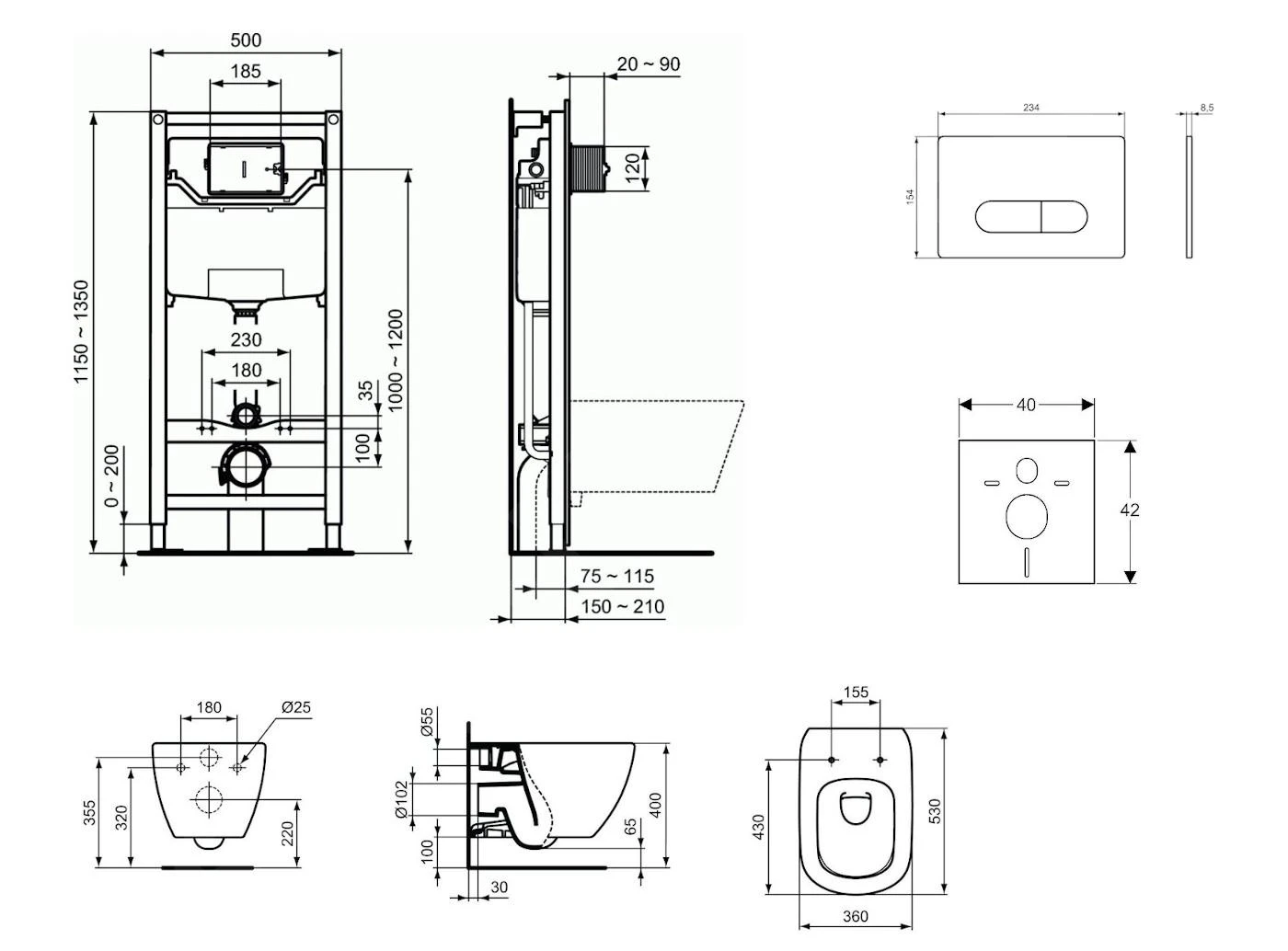 Ideal Standard ProSys - Conjunto De Módulo De Instalación Empotrado, Inodoro Y Asiento Tesi, Pulsador Oleas M1, Aquablade, SoftClose, Cromo Mate ProSys120M SP5 4 Ideal Standard ProSys - Conjunto De Módulo De Instalación Empotrado, Inodoro Y Asiento Tesi, Pulsador Oleas M1, Aquablade, SoftClose, Cromo Mate ProSys120M SP5 - Imagen 2