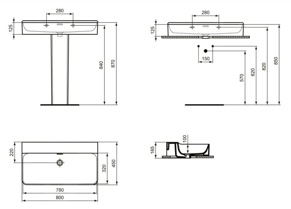 Ideal Standard Conca Ceram - Lavabo 800x450 Mm, Con Rebosadero, Sin Orificio Para Grifo, Blanco T379401 4 Ideal Standard Conca Ceram - Lavabo 800x450 Mm, Con Rebosadero, Sin Orificio Para Grifo, Blanco T379401 - Imagen 2