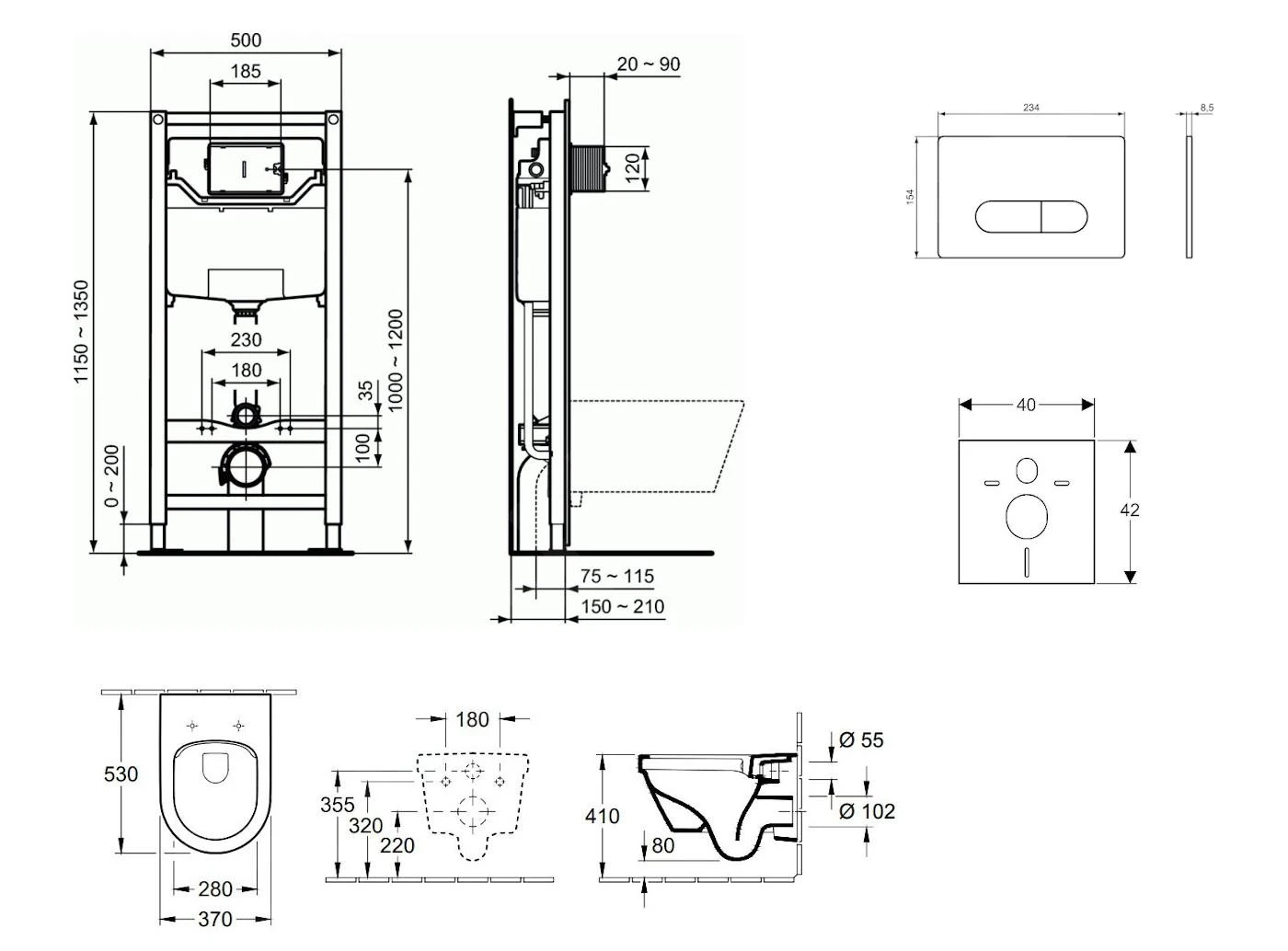 Ideal Standard ProSys - Conjunto De Módulo De Instalación En Pared, Taza Y Asiento Architectura, Pulsador Oleas M1, DirectFlush, SoftClose, CeramicPlus, Blanco ProSys120M SP46 4 Ideal Standard ProSys - Conjunto De Módulo De Instalación En Pared, Taza Y Asiento Architectura, Pulsador Oleas M1, DirectFlush, SoftClose, CeramicPlus, Blanco ProSys120M SP46 - Imagen 2