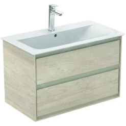 Ideal Standard Connect Air - Mueble Bajo Lavabo, 800x440x517 Mm, 2 Cajones, Madera Clara/marrón Claro Mate E0819UK