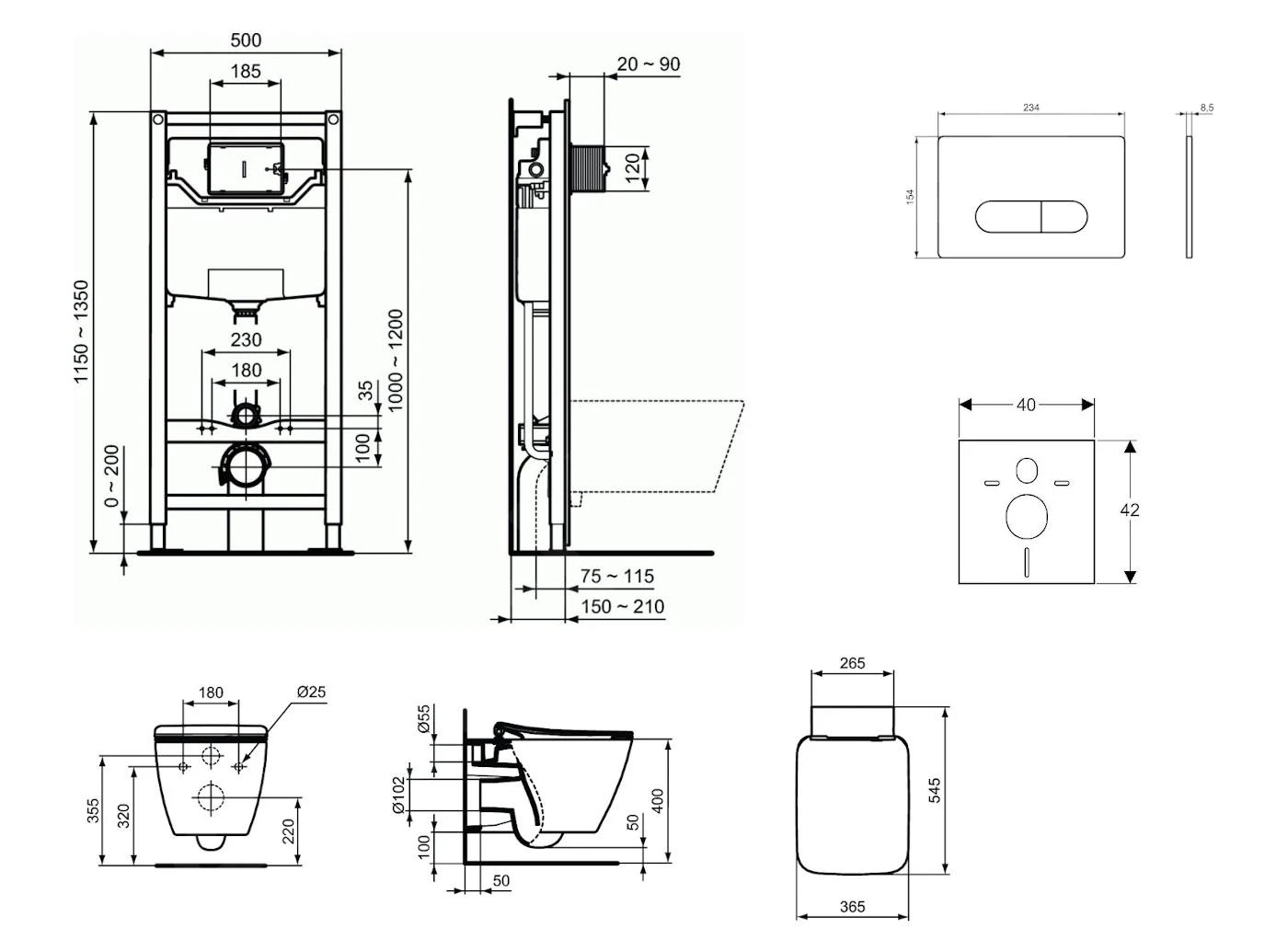 Ideal Standard ProSys - Conjunto De Módulo De Instalación Empotrado, Inodoro Y Asiento Strada II, Pulsador Oleas M1, Aquablade, SoftClose, Cromo ProSys120M SP30 4 Ideal Standard ProSys - Conjunto De Módulo De Instalación Empotrado, Inodoro Y Asiento Strada II, Pulsador Oleas M1, Aquablade, SoftClose, Cromo ProSys120M SP30 - Imagen 2