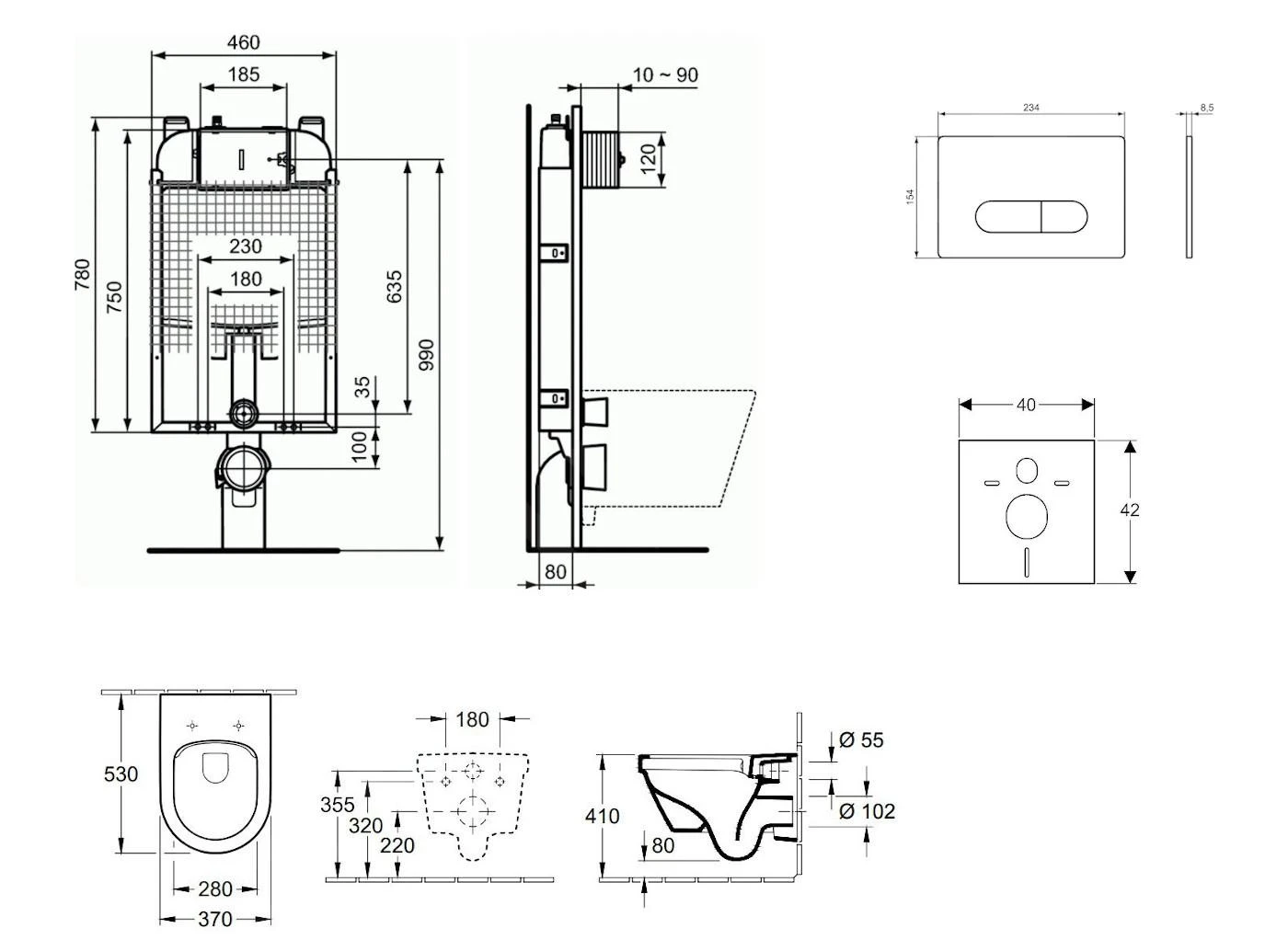 Ideal Standard ProSys - Conjunto De Módulo De Instalación En Pared, Taza Y Asiento Architectura, Pulsador Oleas M1, DirectFlush, SoftClose, CeramicPlus, Blanco ProSys80M SP119 4 Ideal Standard ProSys - Conjunto De Módulo De Instalación En Pared, Taza Y Asiento Architectura, Pulsador Oleas M1, DirectFlush, SoftClose, CeramicPlus, Blanco ProSys80M SP119 - Imagen 2
