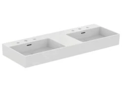 Ideal Standard Extra - Lavabo Doble Sobre Encimera 1200x450 Mm, Con Rebosadero, 3 Orificios Para Grifo, Blanco T391401
