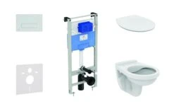 Ideal Standard ProSys - Conjunto De Instalación Empotrado, Inodoro Alpha Con Asiento, Pulsador De Descarga Oleas M2, SoftClose, Cromo ProSys120M SP39