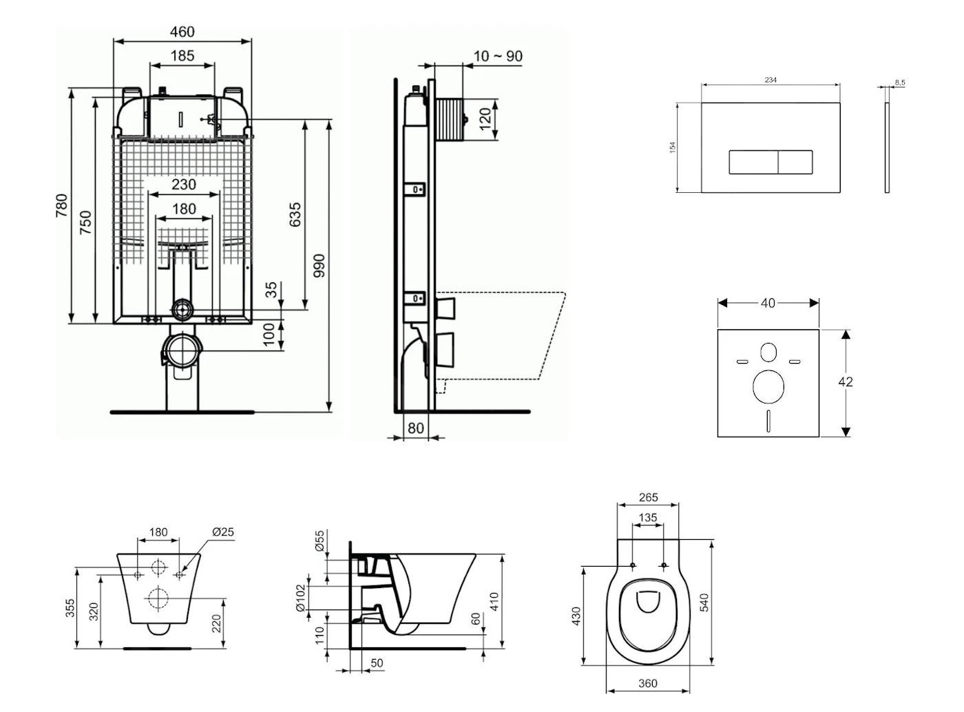 Ideal Standard ProSys - Conjunto De Módulo De Instalación Empotrado, Inodoro Y Asiento Connect Air, Pulsador Oleas M2, Aquablade, SoftClose, Cromo ProSys80M SP93 4 Ideal Standard ProSys - Conjunto De Módulo De Instalación Empotrado, Inodoro Y Asiento Connect Air, Pulsador Oleas M2, Aquablade, SoftClose, Cromo ProSys80M SP93 - Imagen 2