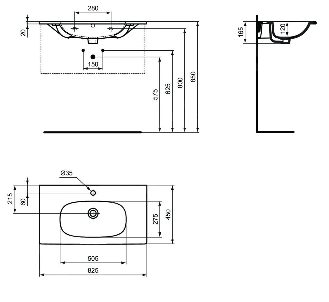 Ideal Standard Tesi - Lavabo Para Mueble 825x450x165 Mm, Con Rebosadero, 1 Orificio Para Grifería, Blanco Mate T3509V1 4 Ideal Standard Tesi - Lavabo Para Mueble 825x450x165 Mm, Con Rebosadero, 1 Orificio Para Grifería, Blanco Mate T3509V1 - Imagen 2