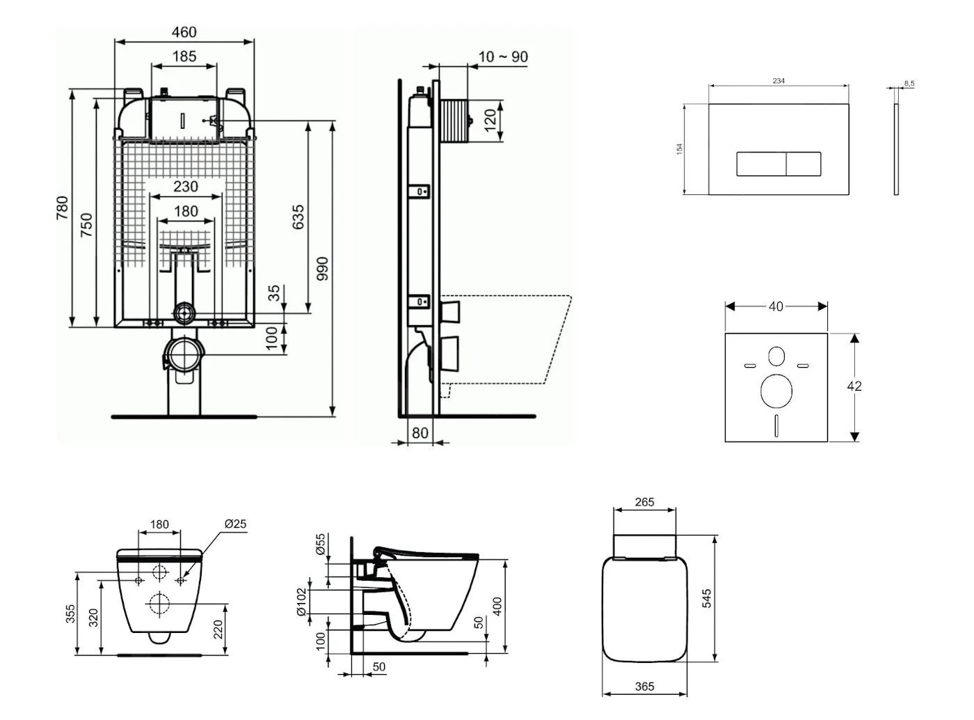 Ideal Standard ProSys - Conjunto De Módulo De Instalación Empotrado, Inodoro Y Asiento Strada II, Pulsador Oleas M2, Aquablade, SoftClose, Cromo Mate ProSys80M SP98 4 Ideal Standard ProSys - Conjunto De Módulo De Instalación Empotrado, Inodoro Y Asiento Strada II, Pulsador Oleas M2, Aquablade, SoftClose, Cromo Mate ProSys80M SP98 - Imagen 2