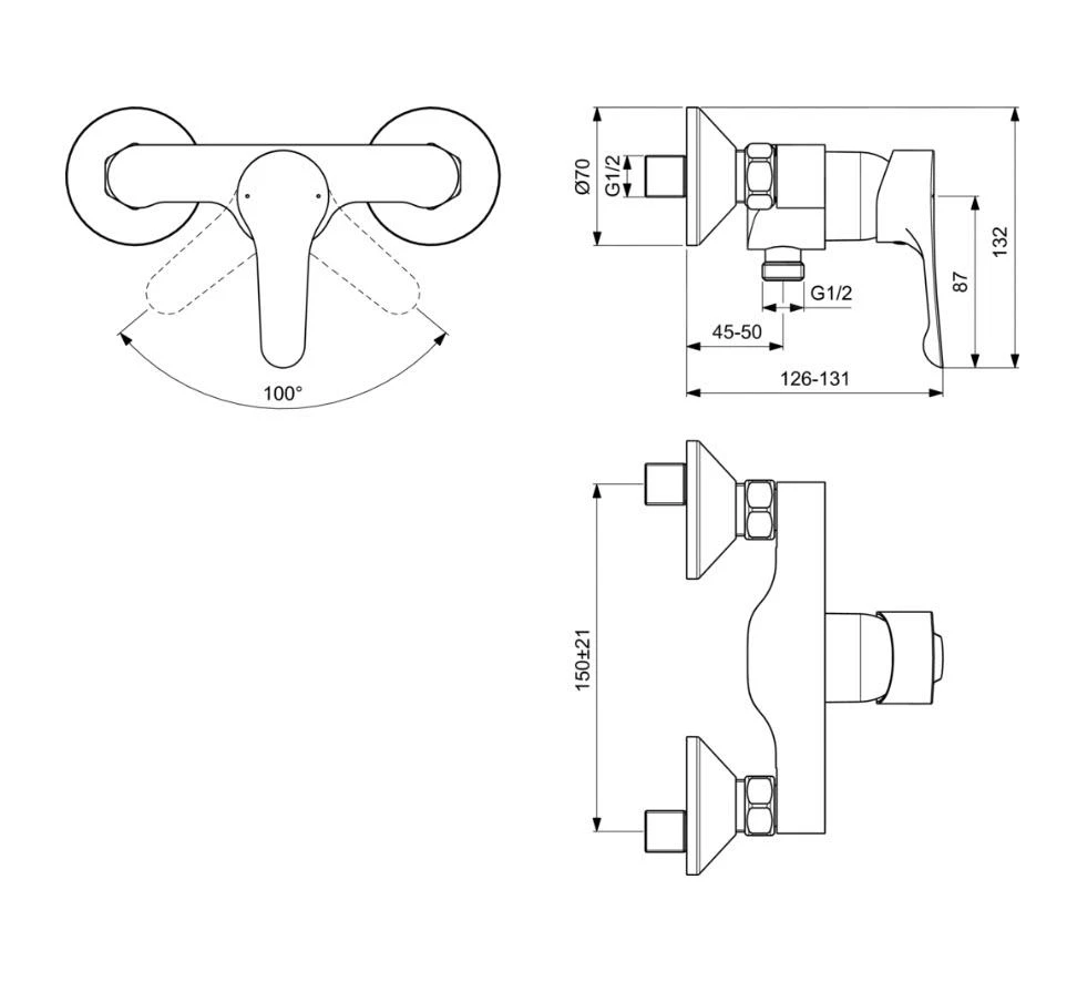 Ideal Standard Alpha - Grifo De Ducha De Pared, Cromo BC488AA 4 Ideal Standard Alpha - Grifo De Ducha De Pared, Cromo BC488AA - Imagen 2