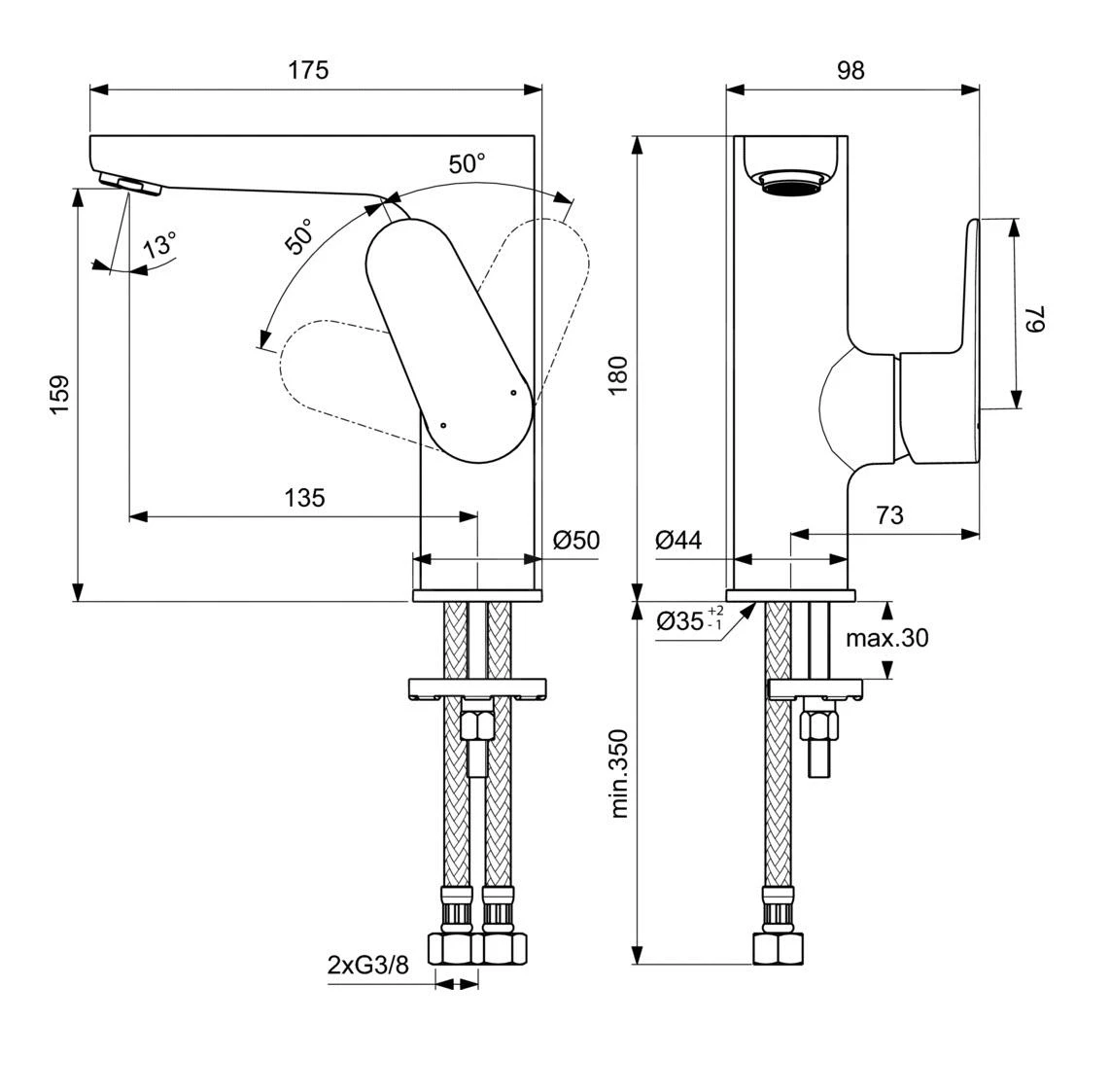 Ideal Standard Cerafine O - Grifo De Lavabo, Cromo BC555AA 4 Ideal Standard Cerafine O - Grifo De Lavabo, Cromo BC555AA - Imagen 2