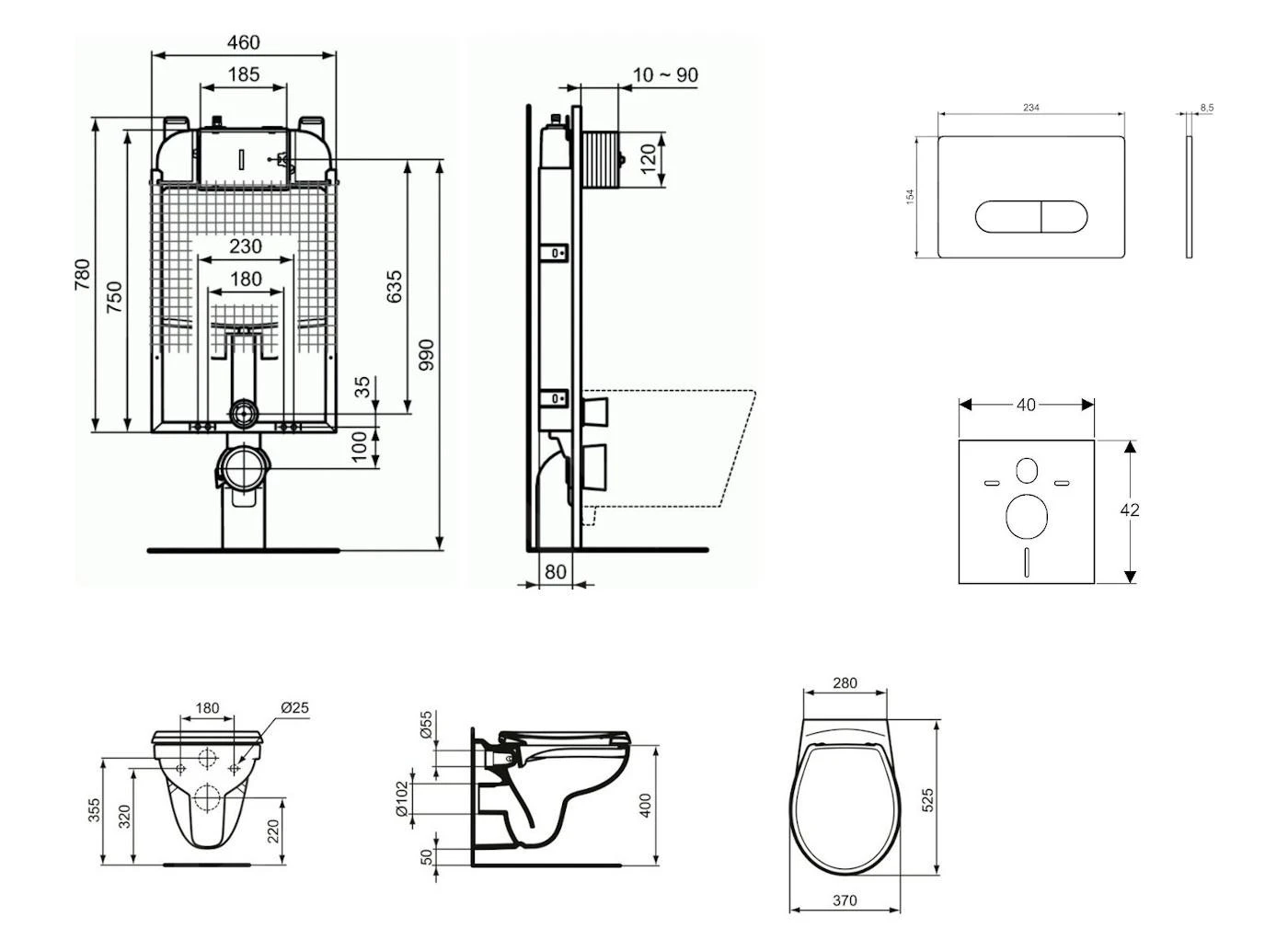 Ideal Standard ProSys - Conjunto De Módulo De Instalación Empotrado, Inodoro Y Asiento Eurovit, Pulsador Oleas M1, Rimless, SoftClose, Cromo Mate ProSys80M SP125 4 Ideal Standard ProSys - Conjunto De Módulo De Instalación Empotrado, Inodoro Y Asiento Eurovit, Pulsador Oleas M1, Rimless, SoftClose, Cromo Mate ProSys80M SP125 - Imagen 2